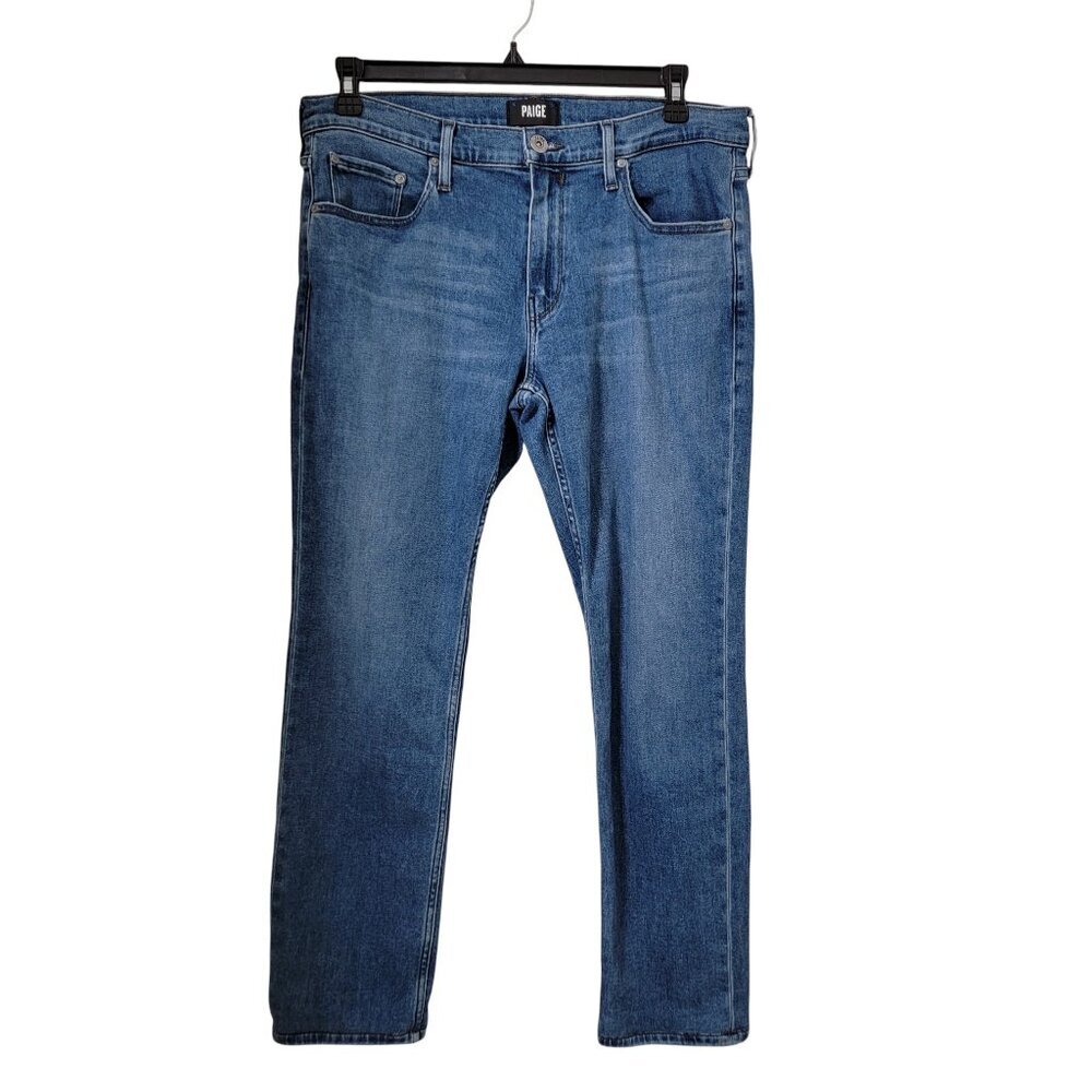 Paige Size 34 "Lennox" Slim Denim Blue Jeans, Excellent Used Condition